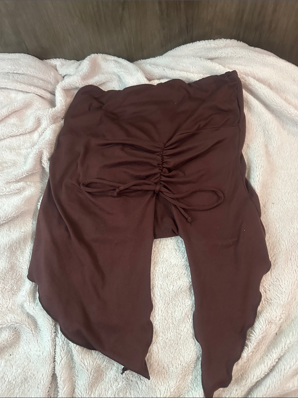 Brown asymmetrical tube top